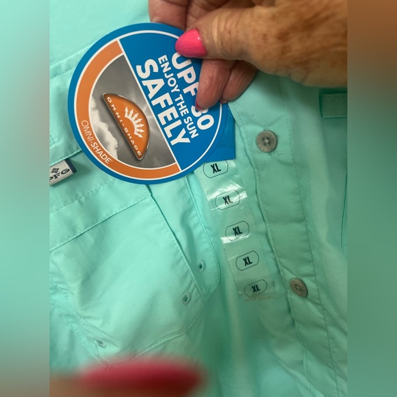 NWT COLUMBIA PFG Fishing Shirt men XL Omni Shade UPF 30 BAHAMA II Turquois shirt - Picture 3 of 16